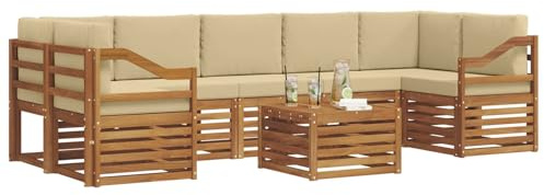 vidaXL Sofagarnituren 8 pcs Natur und Beige Massivholz Akazie, Elegantes Garten-Sofa, modernes Lounge-Set für draußen, langlebige Terrasse, gemütliche Sitzmöbel