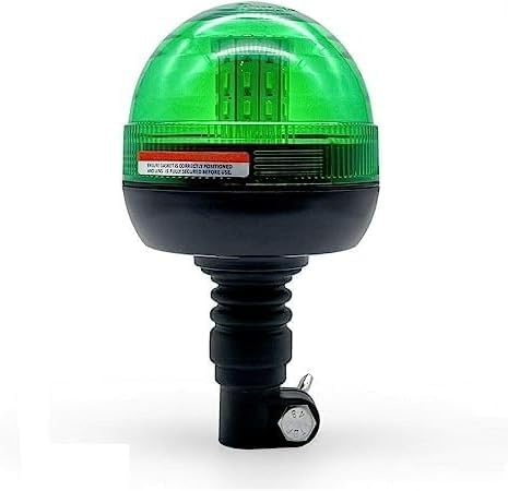 Générique Rundumleuchte, LED, grün, 12 V – 24 V, flexible Halterung, DIN-Schaft, 2 Blitzmodi + drehbares Warnlicht, zertifiziert E9 R65 IP56, für landwirtschaftliche Nutzfahrzeuge