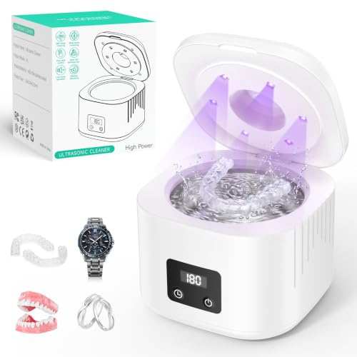 Ultraschallreinigungsgerät, 49 kHz UV Ultraschallreiniger 340 ml Dental Pod mit 3 Modi und Digitalem Timer, Ultrasonic Cleaner für Zahnersatz, Zahnschiene, Retainer, Aligner, Uhren, Schmuck
