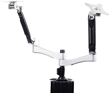 SilverStone SST-ARM22SC - Verstellbarer Dual-LCD/LED Aluminium-Monitorarm, Monitore 360° drehbar, Schwenkarme 180° verschiebbar sowie 90° hoch/runter und 90° nach links/rechts kippbar - Maximale Montagelochabstände VESA MIS-D 75x75/100x100, silber