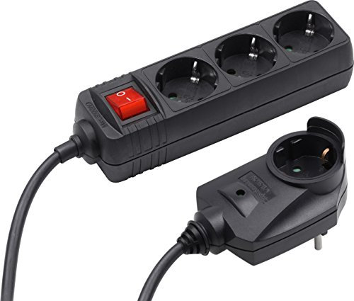 Meister Steckdosenleiste 3-fach, mit Zusatzstecker - 2 m Kabel - schwarz - IP20 Innenbereich - Schalter / Powersplit / Steckerleiste mit Überspannungsschutz / Mehrfachsteckdose / Tido 3-fach / 7430640