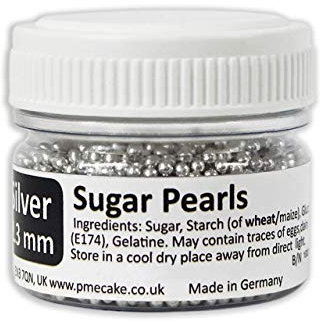 PME Silver Sugar Pearls (25g), 4mm diameter, Edible Cake Icing Decorations