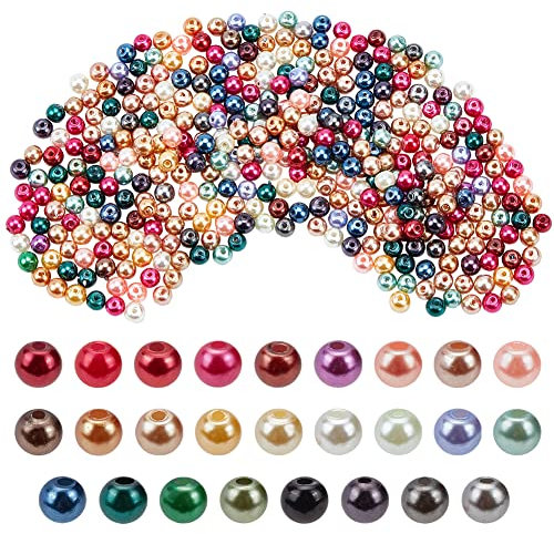 PandaHall - Lot de 400Pcs Perle en Verre Teint Nacre 4mm Perle Rond pour Fabrication de Bijoux Bracelet Collier, Couleur Melangee, Trou: 0.5mm