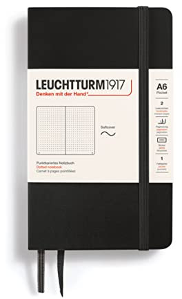 LEUCHTTURM1917 311346 Notizbuch Pocket (A6), Softcover, 123 nummerierte Seiten, dotted, Schwarz
