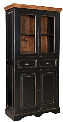 SIT-Möbel 5804-11 Vitrine Corsica, 90 x 40 x 180 cm, Mango / MDF, schwarz mit honigfarbiger Deckplatte