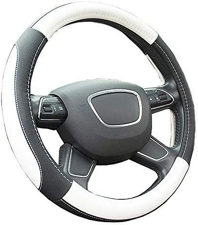 Finoki Auto Universal Anti Rutsch Atmungsaktive Lenkradhülle Lenkradbezug Lenkradschoner aus Mikrofaser-Leder(36-38cm) (Weiß)