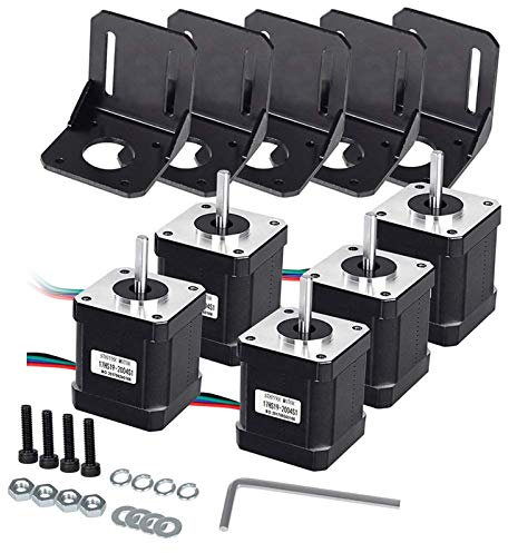 Mcwdoit 5Pcs Nema 17 Motor Paso A Paso, Stepper Motor 1.7A 0.59Nm (83.6oz.in) 48mm con 1m 4-Pin Cable + 5Pcs Nema 17 Soporte De Montajepara Impresora 3D Hobby CNC