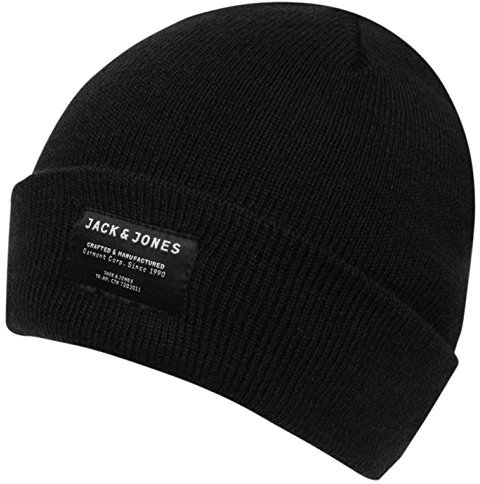 Jack and Jones Herren DNA Logo Beanie Mütze Schwarz Einheitsgröße