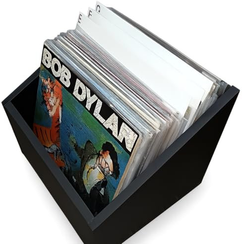 CUIDATUMUSICA Cajon Madera Laminada para Discos de Vinilo -Color Negro- / Ref.MAR001