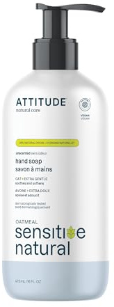ATTITUDE Hand Soap for Sensitive Skin with Oat, EWG Verified, Dermatologically Tested, Vegan, Extra Gentle, Unscented, 473 mL