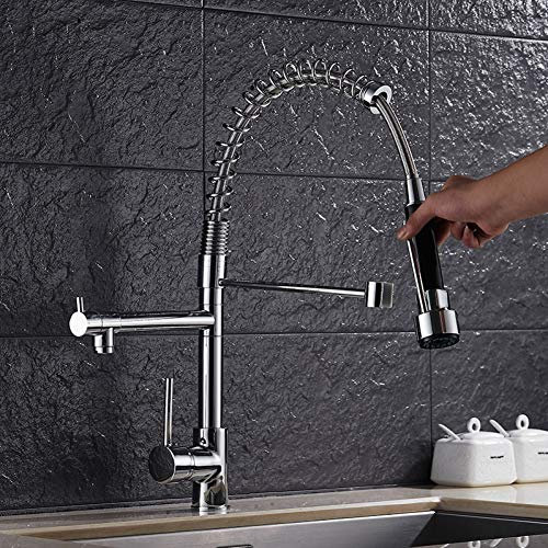 YHSGY Spültischarmaturen Kupfer Frühling Küchenhahn Ziehen Teleskop Waschbecken Waschtisch Wasserhahn Doppelt Wasser Heiß Und Kalt