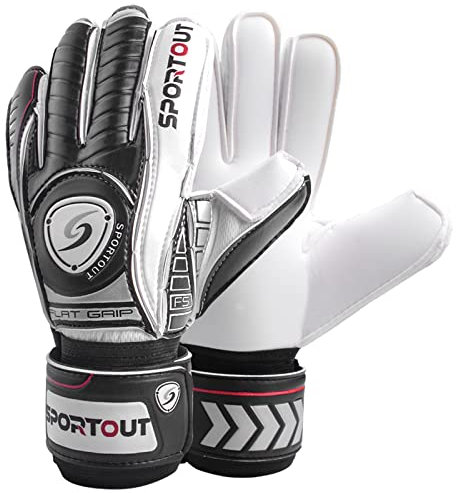 Sportout Torwarthandschuhe mit Fingersave, Fußballhandschuhe, Torwarthandschuhe Herren, 4mm Latex, für Kinder, Erwachsene und Jugendliche (Schwarz, 7)