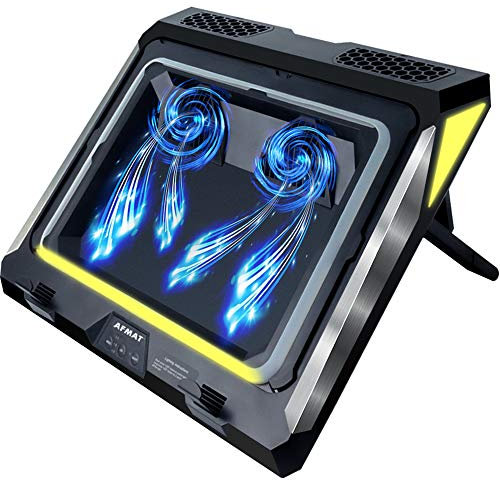 AFMAT FC05 - Tappetino di raffreddamento per computer portatile, 4500 giri/min, con turboventilatori, porte USB, luci colorate, temperatura CPU scende di 20-30 ℃ in pochi secondi, per laptop da 14 a