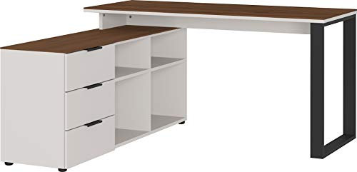 Germania Winkelschreibtisch 4223-573 GW-Ancona, mit integriertem Sideboard, in Kaschmir/Nussbaum, 145 x 74 x 146 cm (BxHxT)