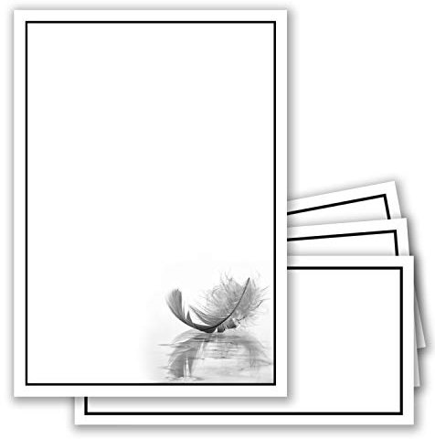 30 x Set Trauerpapier DIN A4 + Trauerumschläge DIN Lang - Motiv schwarzer Trauer-Rahmen mit Feder - 22 x 11 cm - bedruckbar - Kondolenz Set für Danksagung Trauer