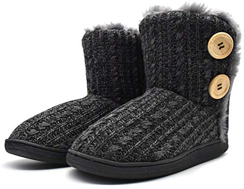 KuaiLu Hohe Hausschuhe Boots Damen Winter Fell Gefütterte Hausstiefel Frauen Warme Flauschige Plüsch Hüttenschuhe Kuschel Geschlossen Hausschuhe Stiefel Warm Slippers Women Puschen Schwarz 42-43 EU
