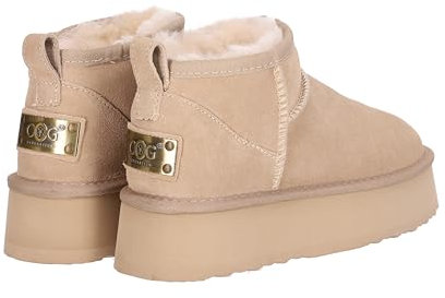 OOG Damen Schlupfstiefel Schneestiefel Outdoor Winterschuhe Warme Pelz Gefüttert Winter Boots mit Rückengurt in Rosa 38 EU
