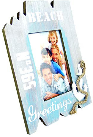 maritime Holz Serie grau-weiss ┼ Schiff/Segler ┼ Leuchtturm ┼ Rettungsring ┼ Bilderrahmen ┼ Deko - Nautic (Fotorahmen Beach 26x19x2,5cm)