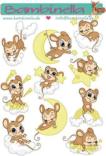 Bambinella Stickerparade – Maus über den Wolken - 10 Sticker aus PVC-Folie nur für Glatte Oberflächen.