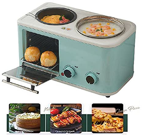 Four-In-One Small Breakfast Machine, Household Multifunctional Toaster, Retro Toaster, Electric Oven for Frying, Electric Oven, Electric Smart Microwave with Oven, Health Pot, Sandwich, Toast,Blue