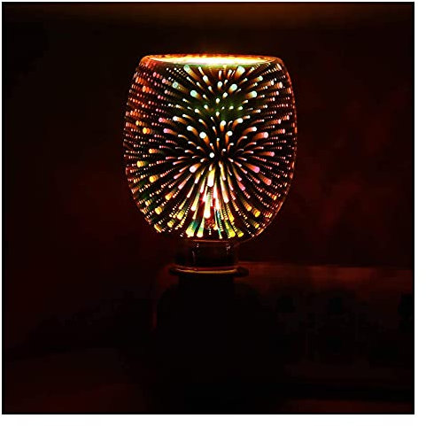 Glass Electric 3D Effect Oil Wax Burner Aroma Lamp Night Light - Plug-in Scentsy for Home, Office, Bedroom, Living Room Gifts (Fireworks)
