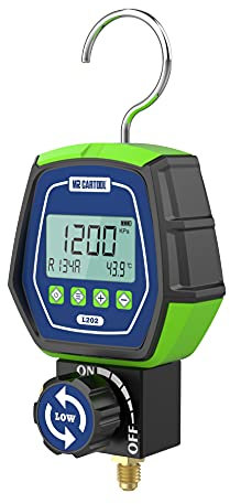 MR CARTOOL Manómetros Digitales Bomba de Vacío Aire Acondicionado y Prueba con 90 Refrigerantes R32 R134A R410A HVAC, Probador de Fugas de Vacío para Probar y Mantener Sistemas de Refrigeración