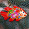 Christbaumschmuck Fisch aus Holz 10 х 7 х 0.5 cm Kunstvoll Handbemalter Origineller Weihnachtsschmuck Holzanhänger Nach Ukrainischer Tradition der Petrykiwka-Malerei