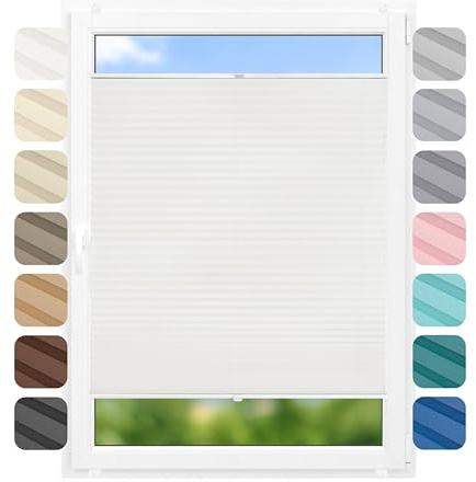 Birrke® Klemmfix Plissee ohne Bohren 55x200 cm, lichtdurchlässig, Blickdicht - Up & Down Faltrollos für Fenster ohne Bohren - Jalousie innen, Sichtschutz, Sonnenschutz - Snowy White, Weiß