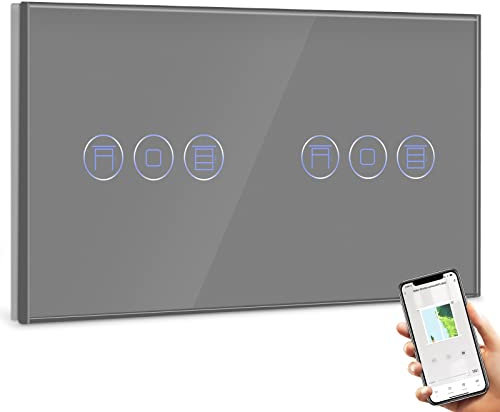 BSEED Double Alexa Interrupteur Volet Roulant Connecté,WiFi Interrupteur Volet Roulant Gris,Compatible avec Amazon Alexa et Google Home,Contrôle Vocal et Fonction de Temps,Interrupteur Tactile Mural