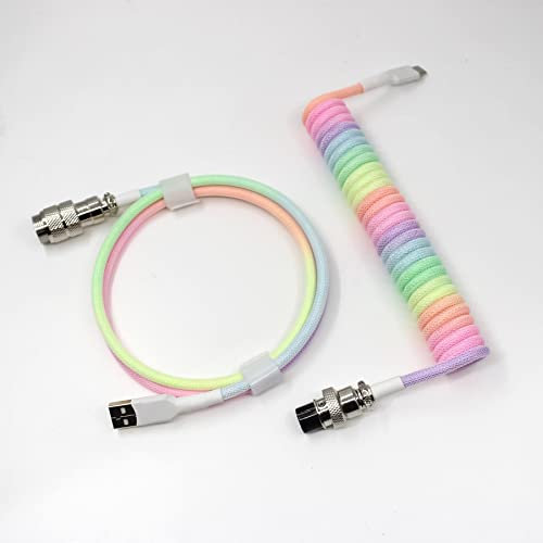 2Duck Câble Spiralé, Fil À Double Manches À La Main avec Connecteur De L'aviation USB Câble De Charge De Type C for DIY Clavier De Jeu Mécanique (Color : G)
