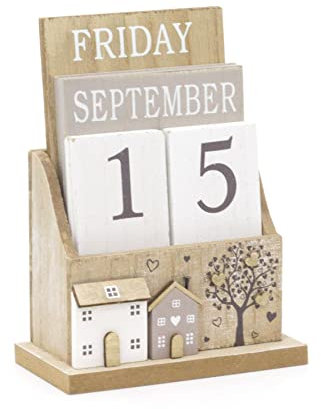 Shabby Chic Ewiger Kalender aus Holz | Schreibtischkalender Flip-Kalender | Desktop-Kalender Hauskalender