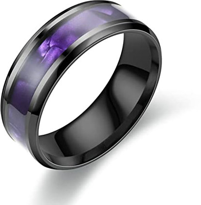 Ayoiow Bague Anneau Homme Acier Inoxydable,Bagues Fiançailles Homme Violet Noir 8MM Coquille Modèle Bague