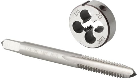 Burkit 1/4 Zoll-20 UNC Gewindebohrer und Schneideisen Set, 1/4 x 20 UNC Maschinengewindebohrer und runde Schneideisen rechts