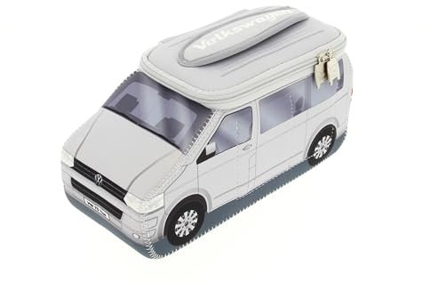 BRISA VW Collection - Volkswagen Neopren Universal-Schmink-Kosmetik-Kultur-Reise-Apotheke-Tasche-Beutel im T5 Bulli Bus Design (Silber/Groß)