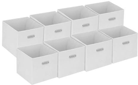 BALLSHOP 8 Stück Aufbewahrungsbox Faltbox 32 x 32 x 32 cm Faltbare Spielzeug Organizer Stoffboxen Würfel Stoff Faltkiste mit Fingerloch für Regale oder Raumteiler Weiß