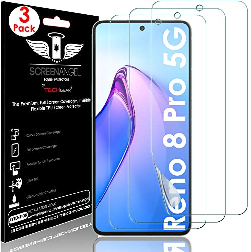 TECHGEAR [3 Pack Screen Protector fits Oppo Reno 8 Pro 5G [Screen Angel Edition] [Case Friendly] [Bubble Free] [FULL Screen Coverage] HD Clear Flexible TPU Film