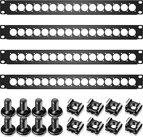 Dunzy 4 Stück 1U Rack Panel XLR HDMI Rack Mount Panel Connectors mit M6 Schrauben Metall Komponente Stanzplatten für Audio Gehäuse Server Computer Equipment Studio, 19 Zoll (16D Serie)