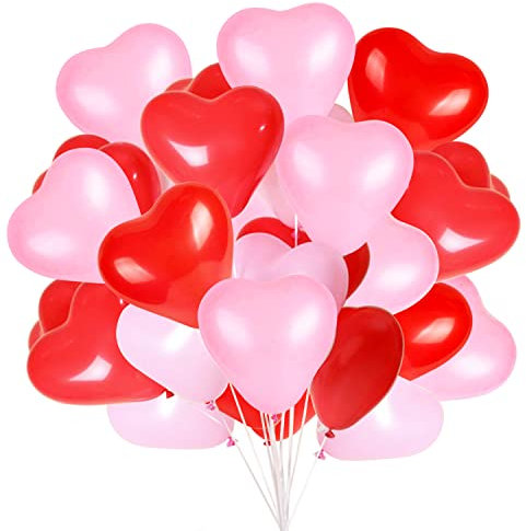 50 Pièces Rouge Rose Amour Ballons coeur rouge rose Latex Cœur des ballons pour la Saint Valentin mariage anniversaire fiançailles anniversaire jardin bal fête décoration romantique décoration