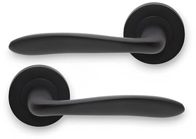 Infinity Decor Pair of Mars Lever Door Handle on Round Rose Set Matt Black Interior Pull Handles – for Interior & Exterior Doors