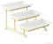 Gomakren 3 Tier Serving Stand with Porcelain Serving Platter Tray - Collapsible Gold Stand with 3 Piece Large14 Inch White Plates for Food Presentation Dessert Server Display and Entertaining