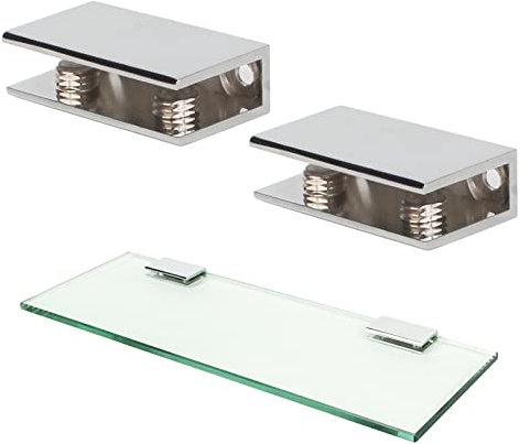 KAFENDA 2-teiliges Set für strapazierfähige Halterungen für Glasregale Verstellbare Glasclips an der Wand Chrom poliert Geeignet für 3/8 Zoll