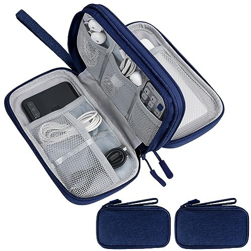 Skycase 2 Stück kabeltasche,reise gadgets,kabel organizer tasche,kabeltasche organizer, kabel organizer tasche klein für Elektronische Accessoires USB Power bank Ladekabel,19 x 11 x 5.5 cm,Blau