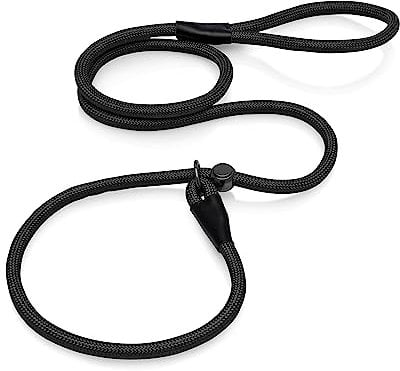 4Knines Durable Slip Lead Dog Leash with Adjustable Metal Slide Toggle, Mountain Climbing Rope, Dog Training Leash - 6FT (Black)