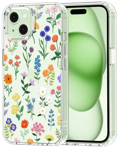 MOSNOVO Case for iPhone 15 Plus / 14 Plus [Buffertech 6.6ft Military-Grade Drop Protection] [Anti Peel Off Tech] Clear TPU Bumper Phone Case - Botanical Floral