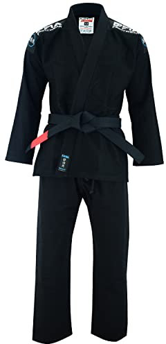Playwell Pro Mens BJJ GI Jiu Jitsu Uniform Suit (Comes with Free Ju Jitsu White BELT) - Black (A4)