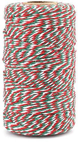 KINGLAKE 2mm Kordel Grün,Rot und Weiß,100M Baumwollschnur,Makramee Garn,Baumwollgarn Dünn,String Für Backen,Kochen in der Küche,DIY Basteln,Weihnachtsgeschen Kverpackung,Deko