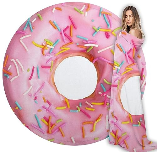 Abaysto Niedliche rosa Donuts-Decke für Mädchen, realistische Lebensmittelüberwürfe, weich, gemütlich, Flanell, rund, für Nickerchen, Heimdekoration, Party, Kinder, Geschenke, 150 cm