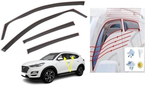 Set mit 4 Windabweisern, In-Kanal, kompatibel mit Hyundai Tucson 2015 bis 2020 Modellen, Acryl-Seitenblenden, Fensterabweiser, Hyundai Tucson