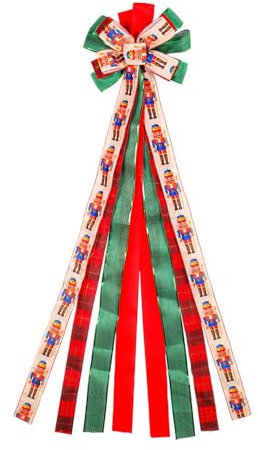 49,61-Zoll-Weihnachtsbaumspitze-Schleife, Große Baumspitze-Schleifen, Rot-grüne Nussknacker-Druckschleifen mit Langen Luftschlangen, Weihnachtsschleifendekoration für Familienfest Im Innen- und(#1)