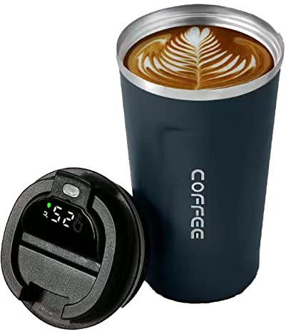 Stainless Steel Vacuum Insulated Travel Mug with LED Smart Temperature Display, Coffee Insulation Cup with Spill Proof Lid Keeps Drinks Hot or Cold Up To Hours(Blue 380ml)